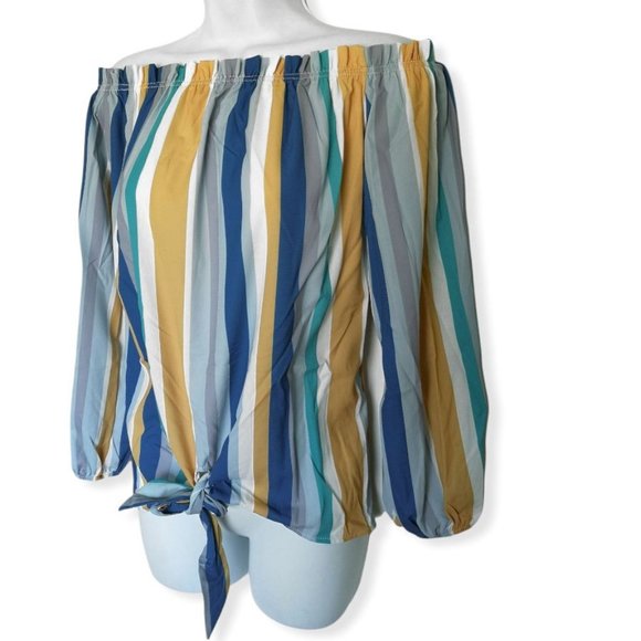 nip Multicolor Stripe Off The Shoulder Blouse TopM - Picture 3 of 3